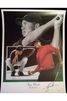 Tiger Woods Signed 16x20 Lithograph Tim Cortes Autographed Masters
