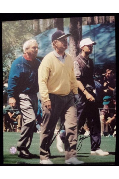 Tiger Woods Signed 11x14 Photo 1996 Masters with Arnold Palmer Jack Nicklaus