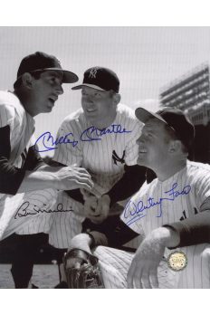 Mickey Mantle Billy Martin Whitey Ford Signed 8x10 Autographe Sitting on steps