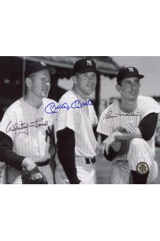Mickey Mantle Billy Martin Whitey Ford Signed 8x10 Autographe Posed