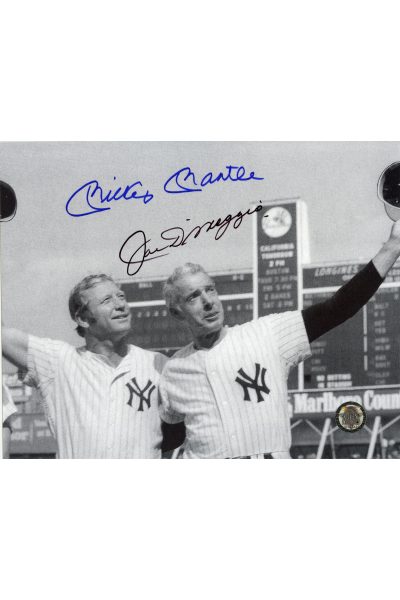 Mickey Mantle Joe DiMaggio Signed 8x10 Photo Autographed Waving Caps