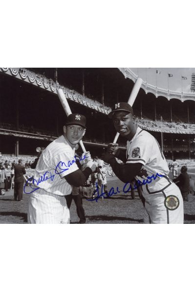 Mickey Mantle Hank Aaron Signed 8x10 Photo Autographed