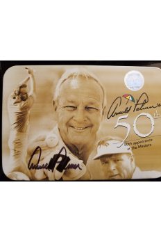 Arnold Palmer Signed Autographed Callaway Tin Set 50th Masters 4 balls Coin