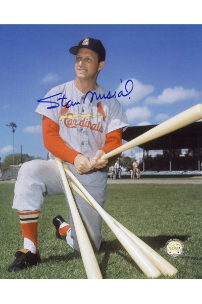 Stan Musial Signed 8x10 Photo Autographed Kneeling with Bats