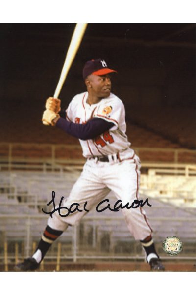 Hank Aaron Signed 8x10 Photo Autographed at Plate grainy