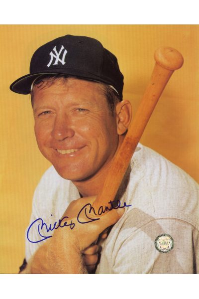 Mickey Mantle Signed 8x10 Photo Autographed Posed Hugging Bat