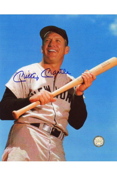 Mickey Mantle Signed 8x10 Photo Autographed Posed Holding bat