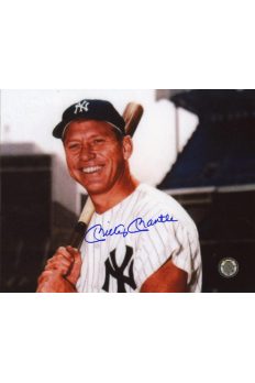 Mickey Mantle Signed 8x10 Photo Autographed Smiling bat on Shoulder