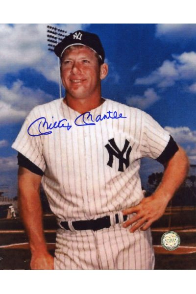 Mickey Mantle Signed 8x10 Photo Autographed Leaning on Bat