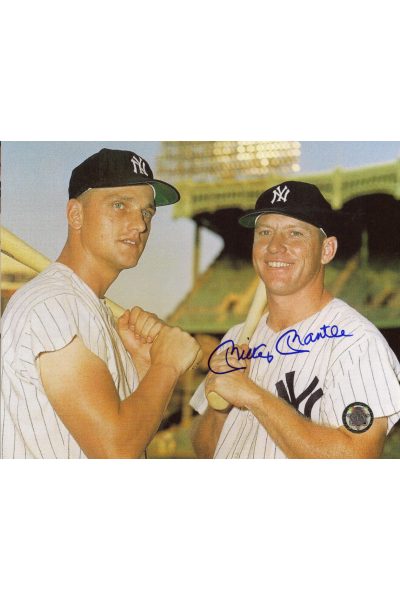 Mickey Mantle Signed 8x10 Photo Autographed with Roger Maris Posed bats on Shoulders