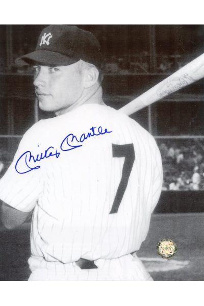Mickey Mantle Signed 8x10 Photo Autographed Posed with Bat looking back