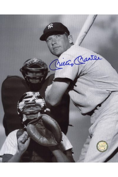 Mickey Mantle Signed 8x10 Photo Autographed Posed at plate with ump