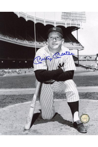 Mickey Mantle Signed 8x10 Photo Autographed Posed Kneeling on Deck 1953 B&W