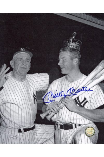 Mickey Mantle Signed 8x10 Photo Autographed In dugout with Casey Stengel