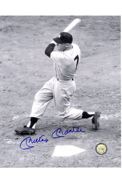 Mickey Mantle Signed 8x10 Photo Autographed Hitting Home Run left