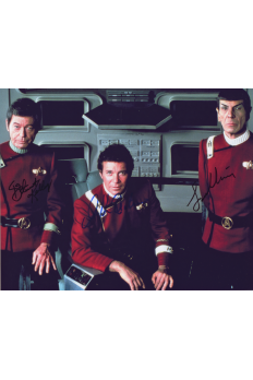 William Shatner DeForest Kelley Leonard Nimoy 8x10 Signed COA Star Trek Bridge