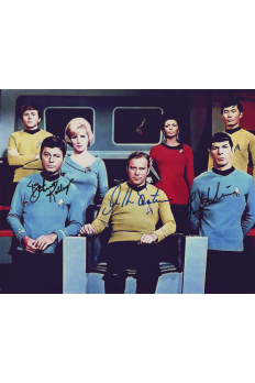 William Shatner DeForest Kelley Leonard Nimoy 8x10 Signed COA Star Trek Bridge 7