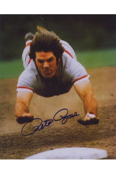 Pete Rose Signed 8x10 Photo Autographed Sliding Headfirst Reds Scoreboard